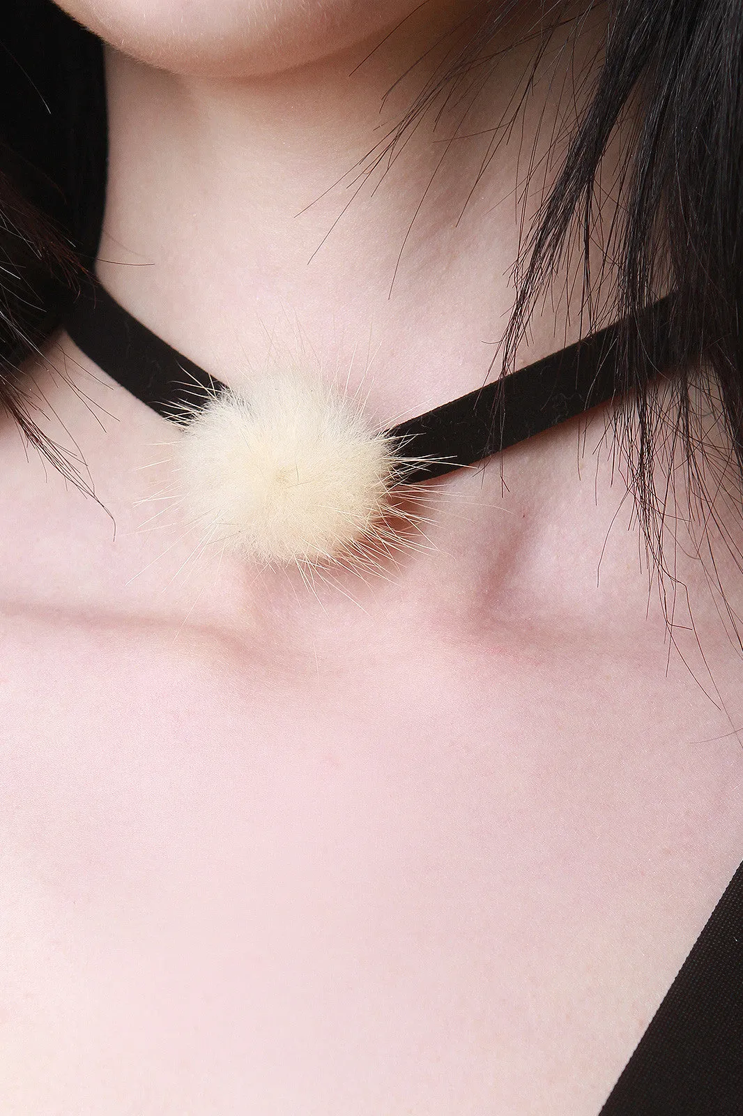 Fuzzy Pom Suede Band Choker