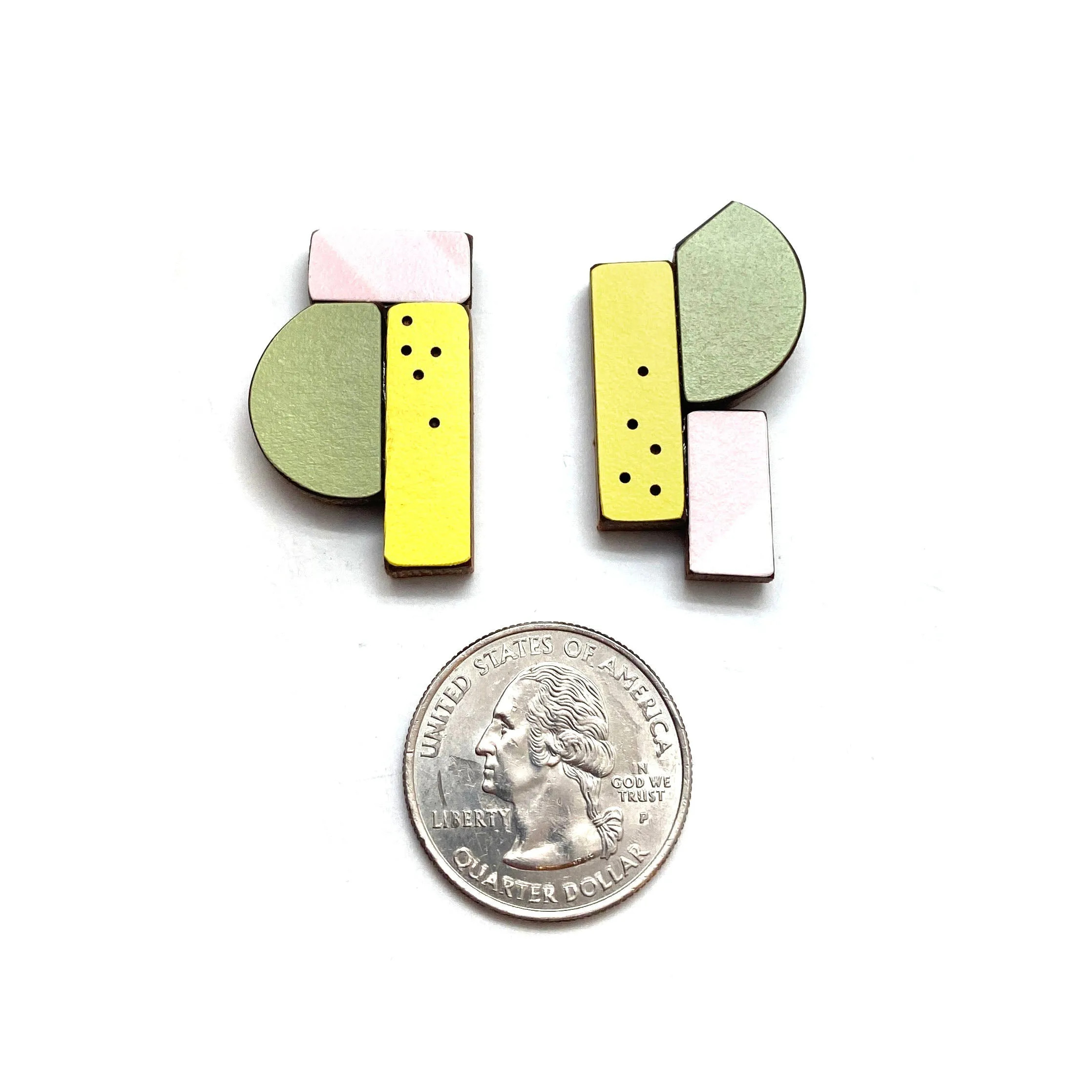 Geometric Earrings - Pink, Yellow and Green