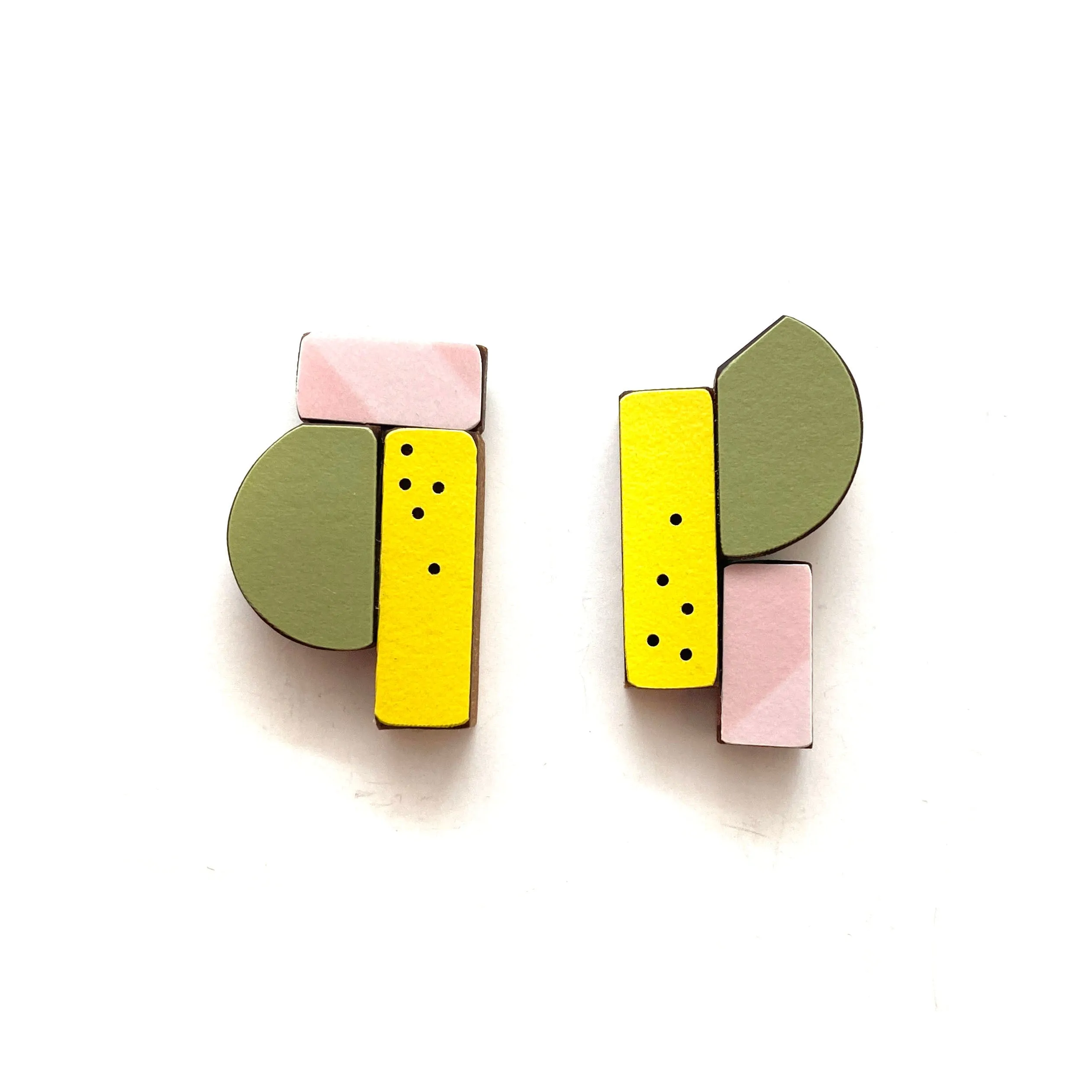 Geometric Earrings - Pink, Yellow and Green