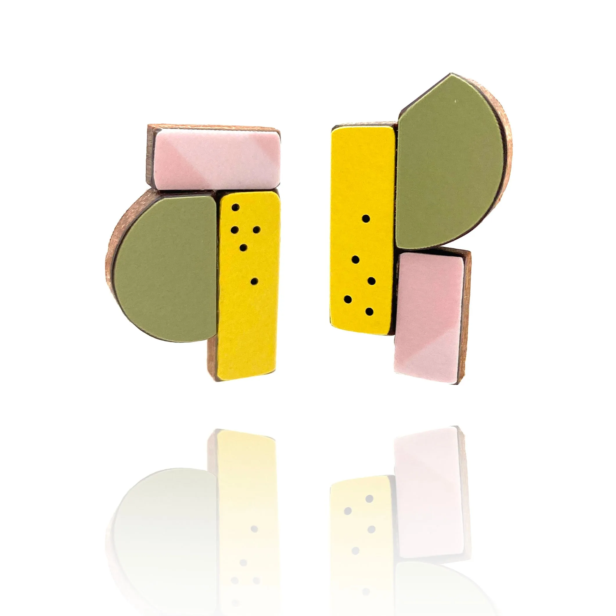 Geometric Earrings - Pink, Yellow and Green