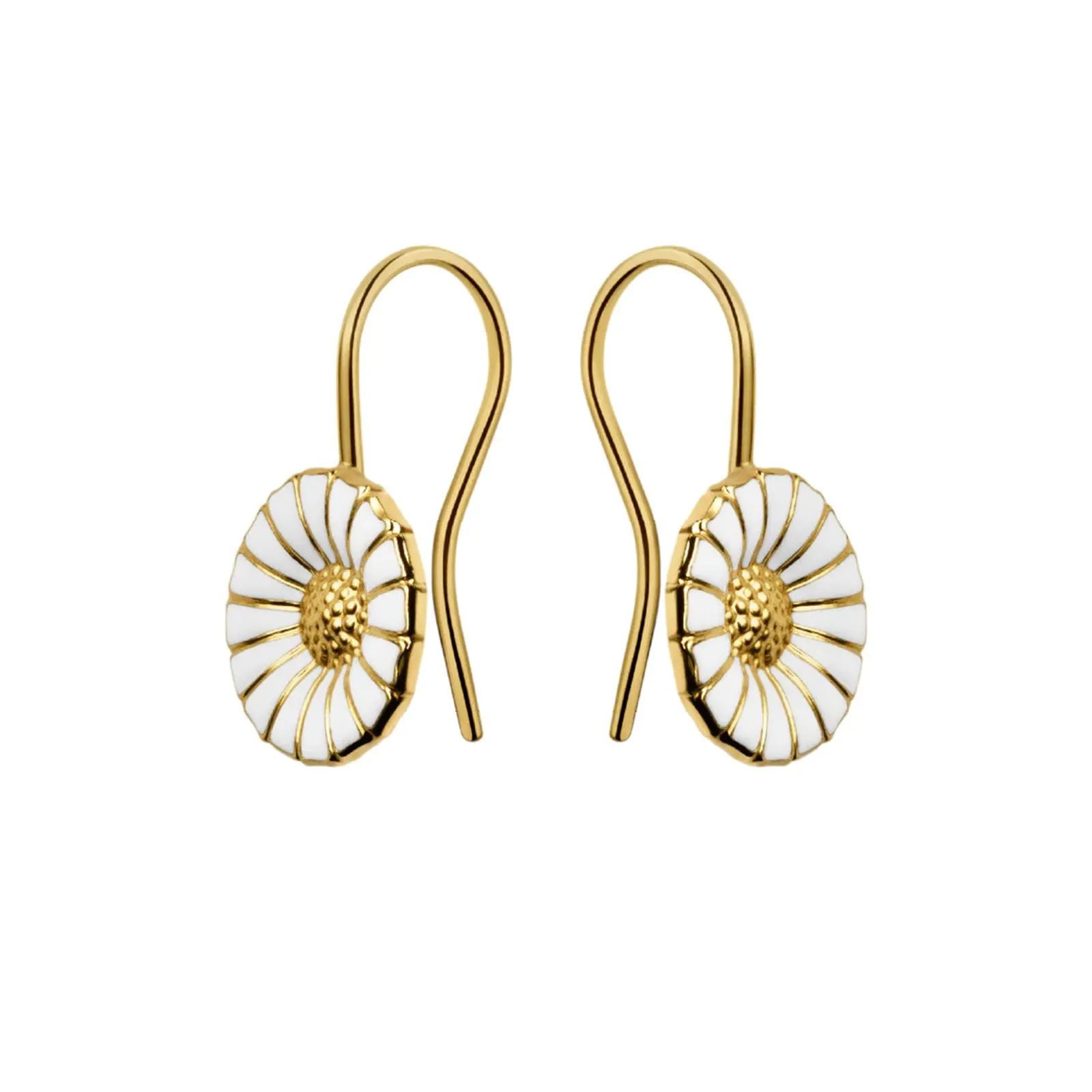 Georg Jensen DAISY Gold Plated Silver & White Enamel Drop Earrings 3539222