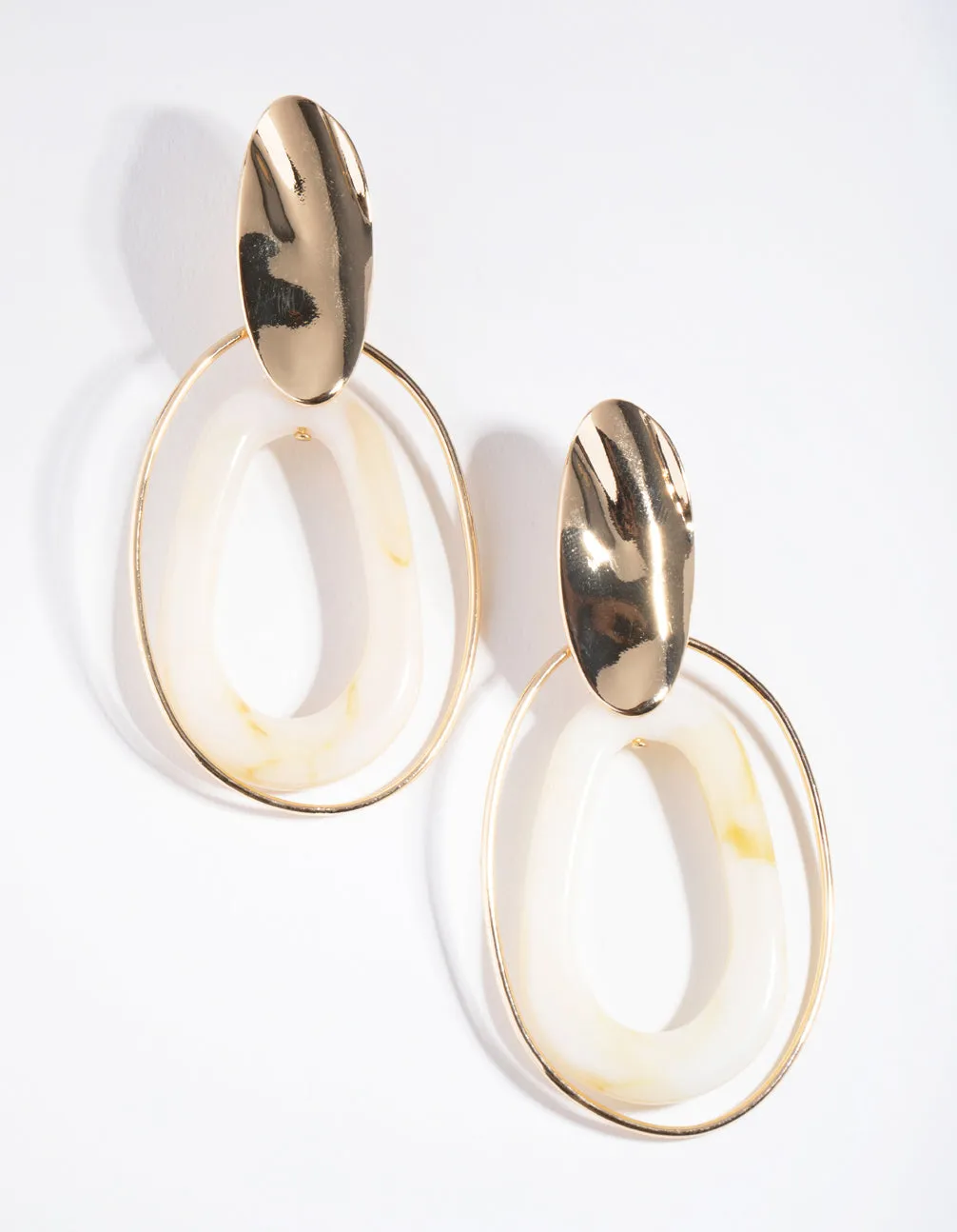 Gold Oval Acrylic Drop Earrings