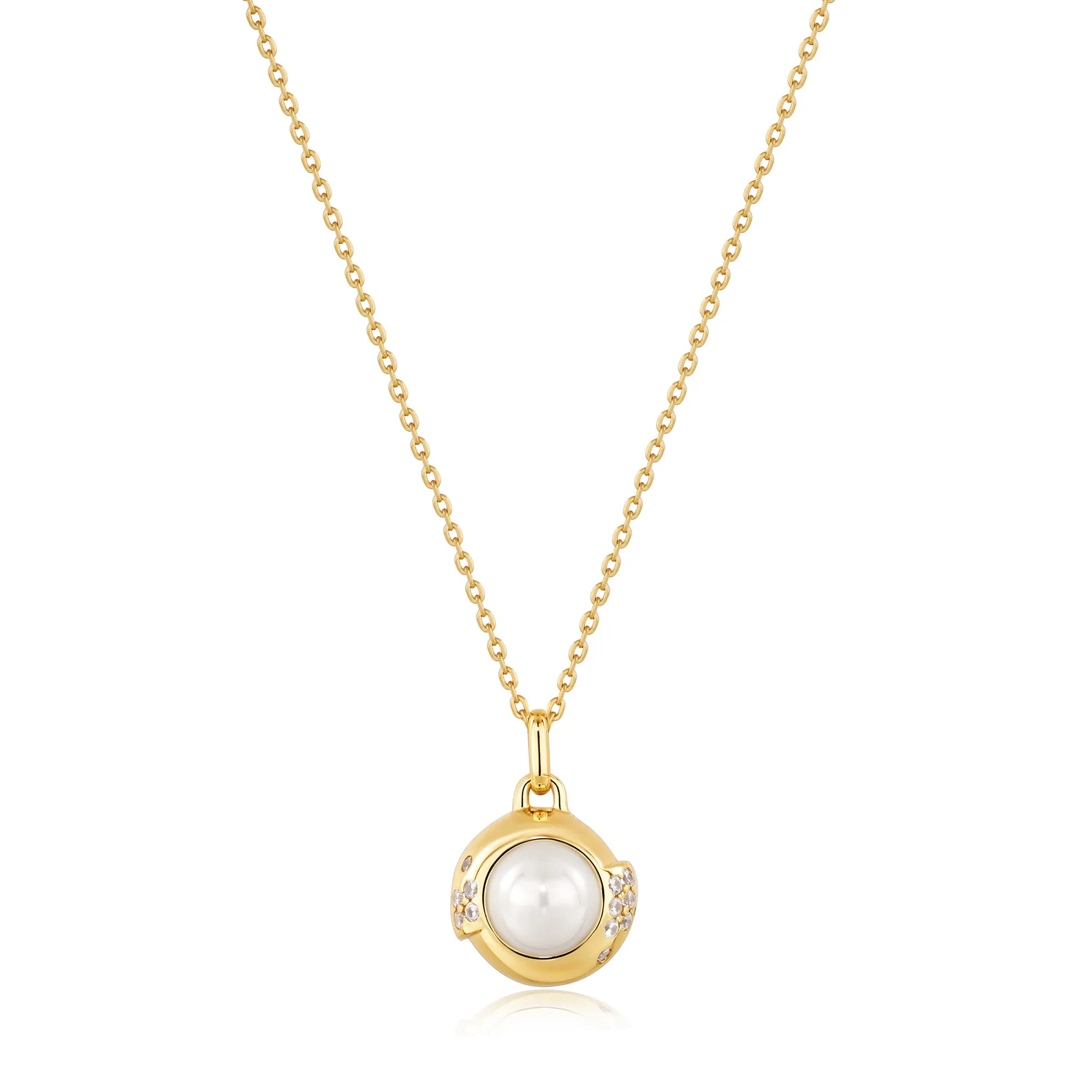 Gold Pearl Sphere Pendant Necklace