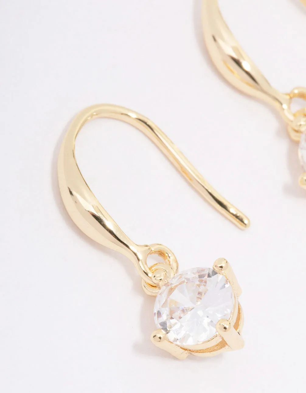 Gold Plated Cubic Zirconia Solitaire Hook Earrings