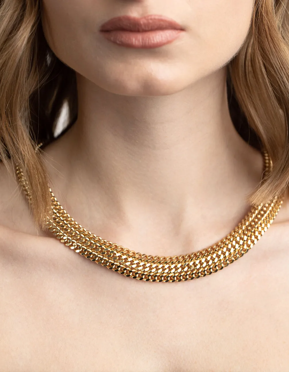 Gold Plated Curb Chain Layered Necklace