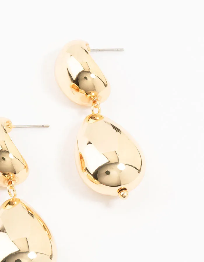 Gold Plated Double Bubble Drop Earrings