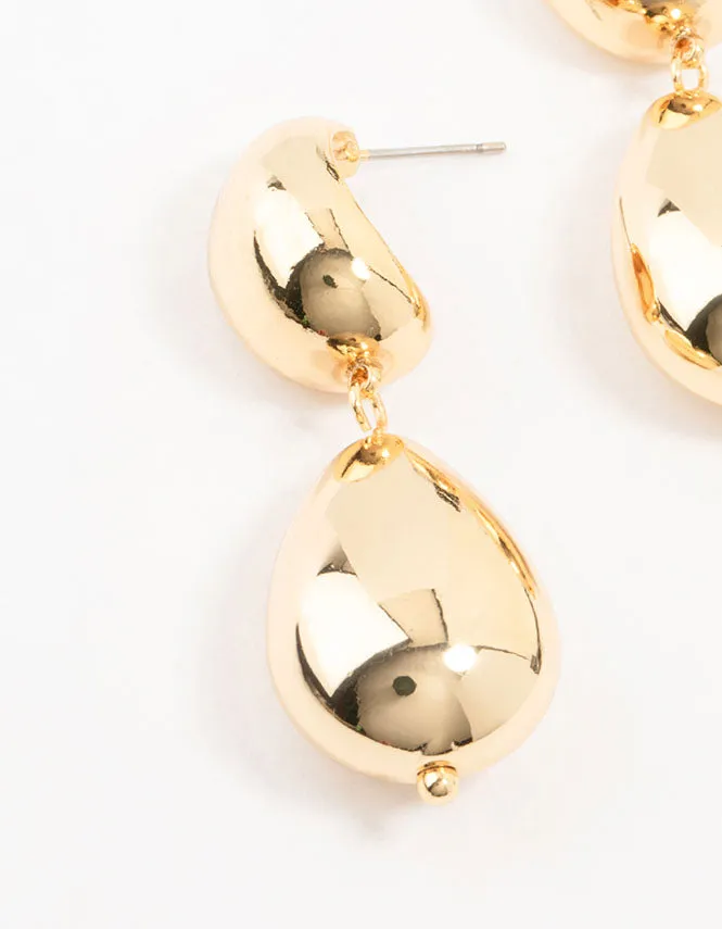 Gold Plated Double Bubble Drop Earrings