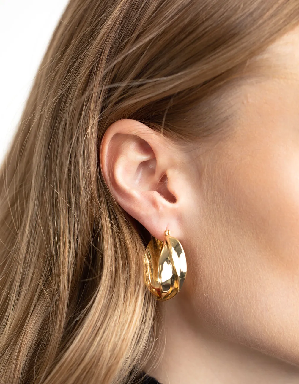 Gold Plated Etched Hoop Earrings