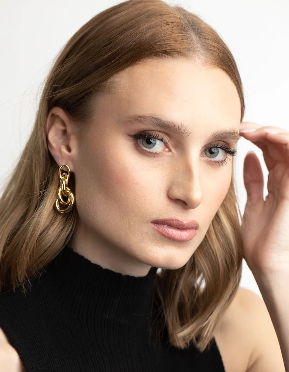 Gold Plated Triple Door Knocker Drop Earrings