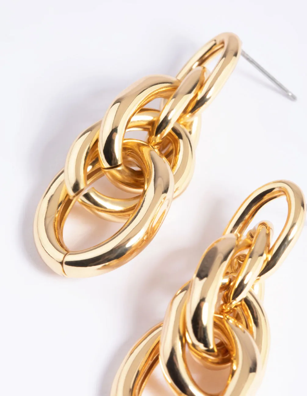 Gold Plated Triple Door Knocker Drop Earrings