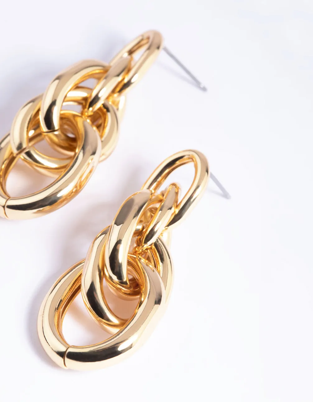 Gold Plated Triple Door Knocker Drop Earrings