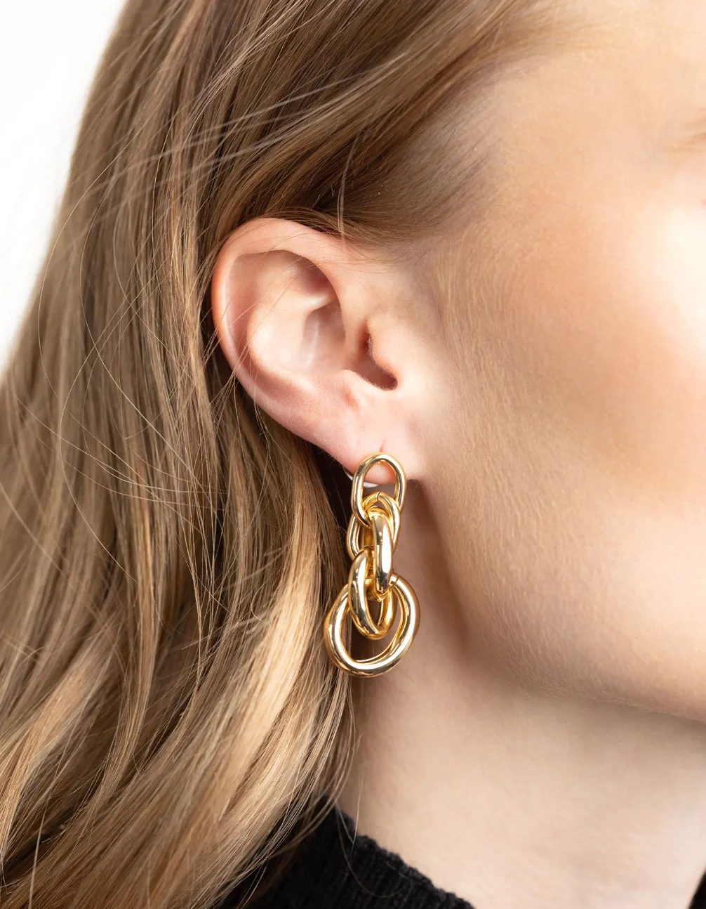 Gold Plated Triple Door Knocker Drop Earrings