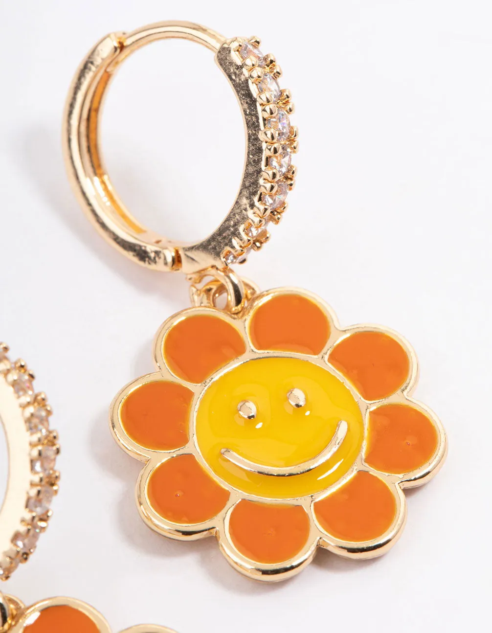 Gold Smiley Flower Huggie Earrings