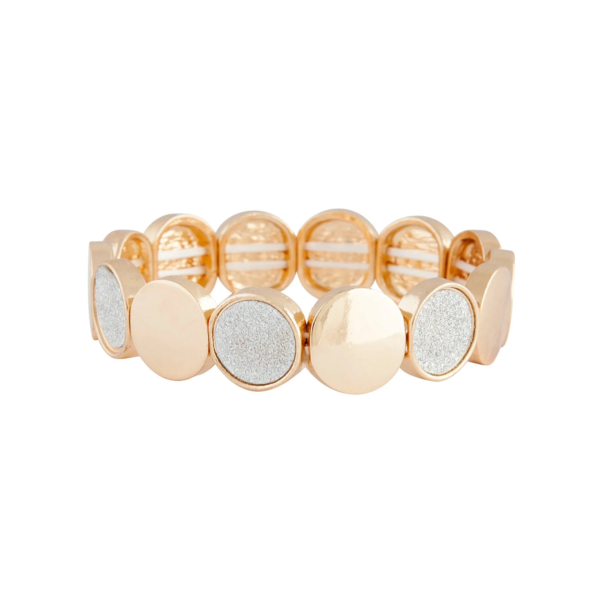 Gold Stretch Contrast Glitter Oval Stretch Bracelet