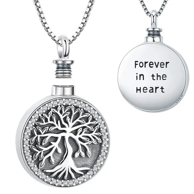 Heart Shaped Crystal Tree Urn Necklace Ashes Keepsake Pendant Jewelry Gifts For Women Girls