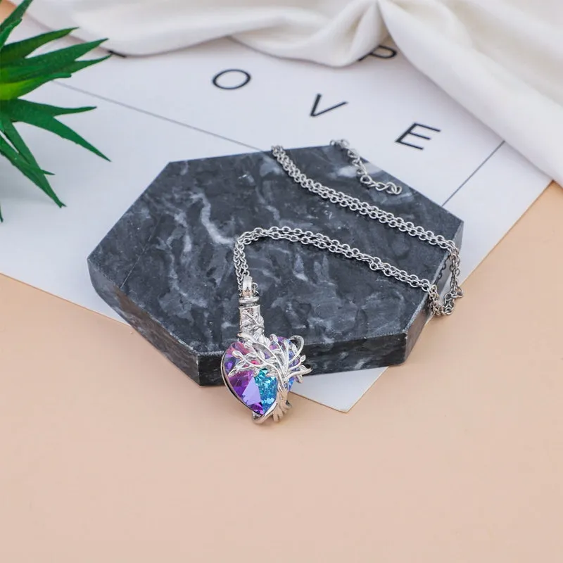 Heart Shaped Crystal Tree Urn Necklace Ashes Keepsake Pendant Jewelry Gifts For Women Girls