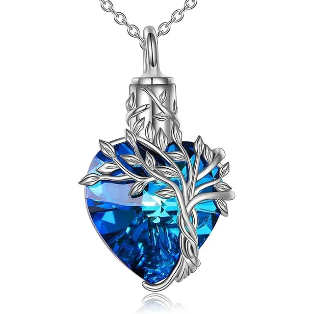 Heart Shaped Crystal Tree Urn Necklace Ashes Keepsake Pendant Jewelry Gifts For Women Girls