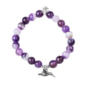 Hummingbird | Stone Beaded Charm Bracelet | Amethyst