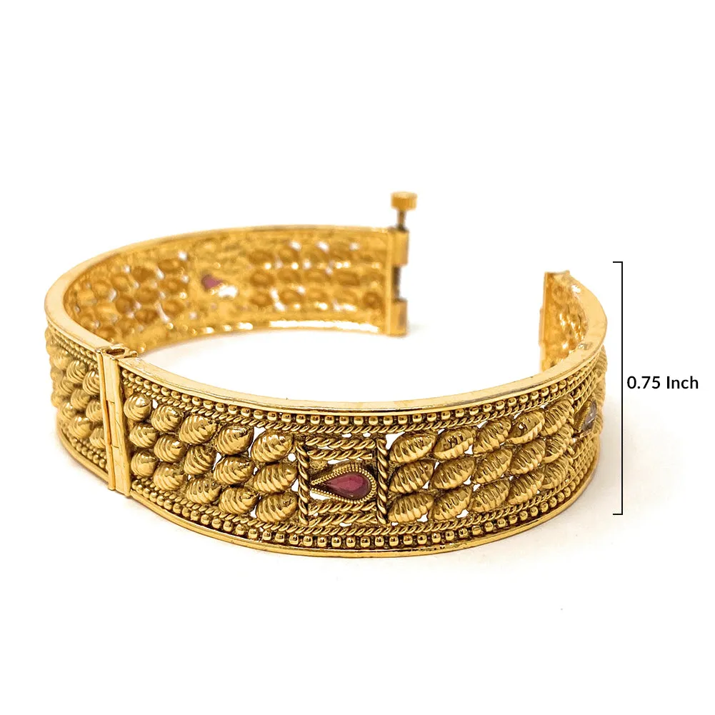 Indian Pakistani Traditional Gold Plated Openable Bridal Party Bangles Set in Red White Zircon For Women by Duel On Jewel