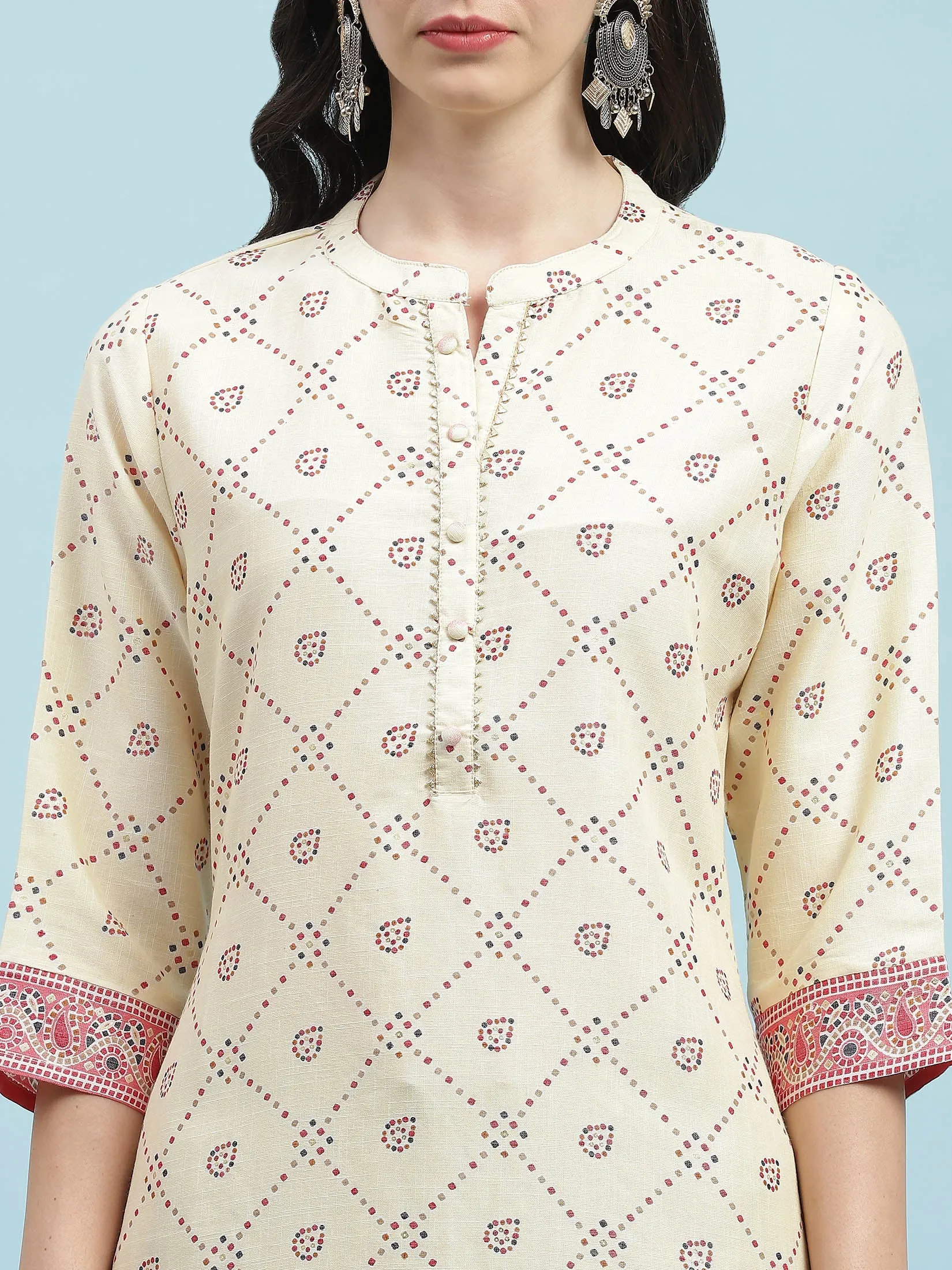 Indiessence Beige Ornamental Printed Kurta