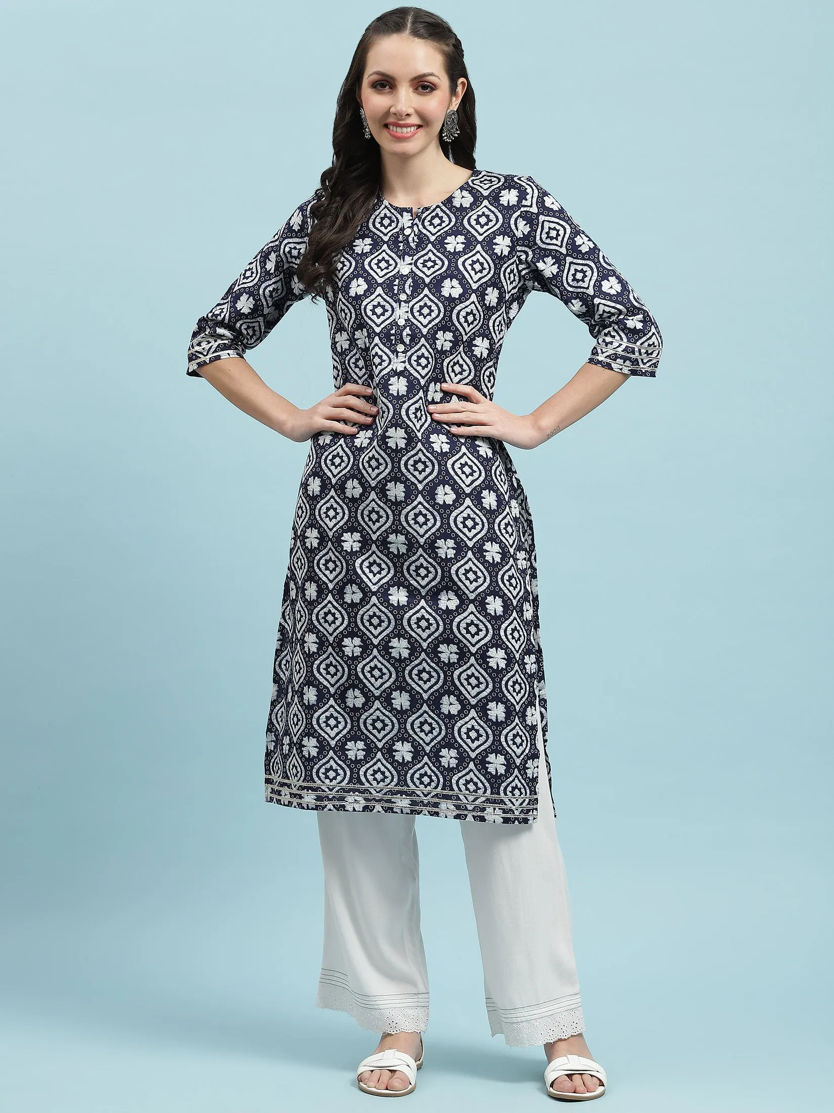 Indiessence Navy Blue Cotton Kurta