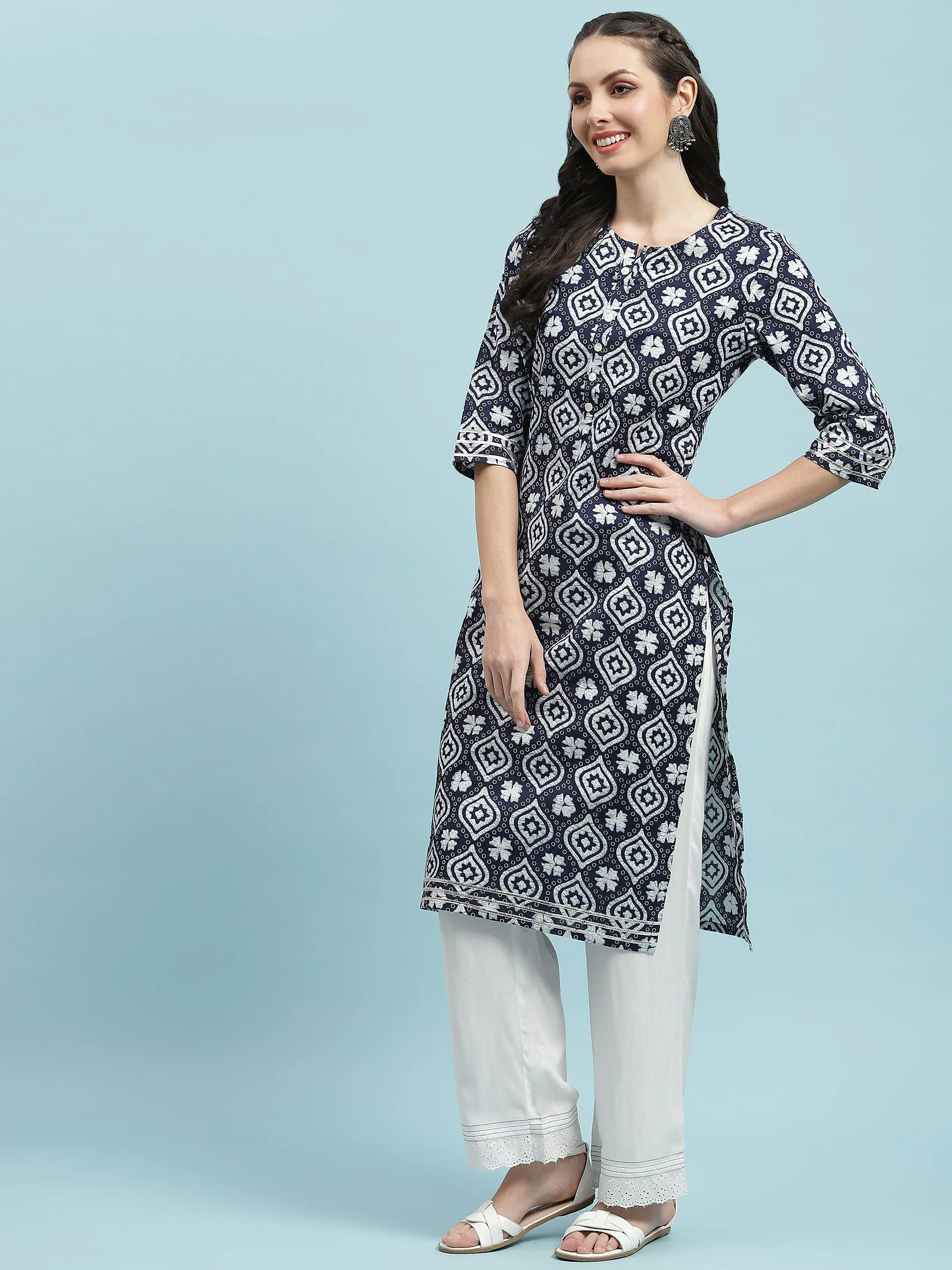 Indiessence Navy Blue Cotton Kurta