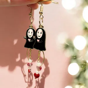 Kawaii - No face man earrings with love | japanese anime dangle earrings | oriental decor drop earrings| cute kawaii | howl’s earrings