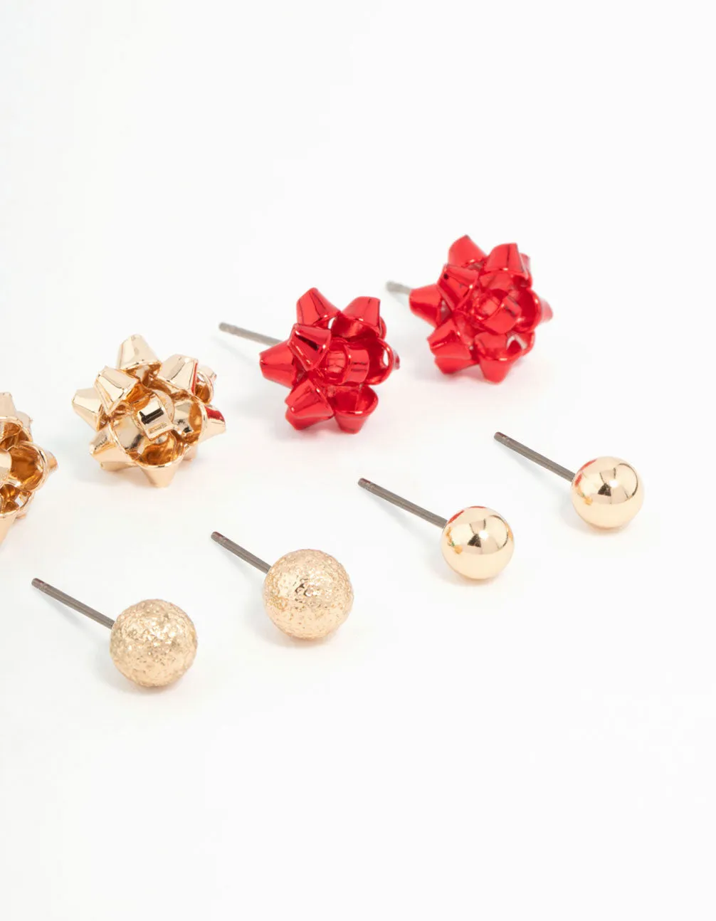 Kids Present Bow & Sleek Gold Stud Earrings 6-Pack