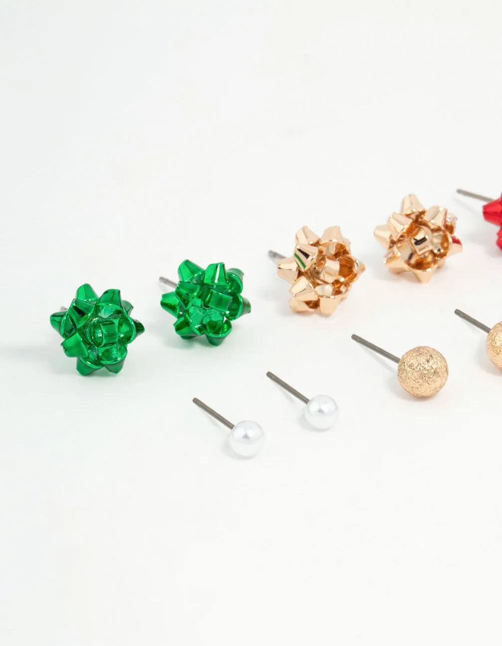 Kids Present Bow & Sleek Gold Stud Earrings 6-Pack