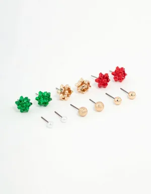 Kids Present Bow & Sleek Gold Stud Earrings 6-Pack