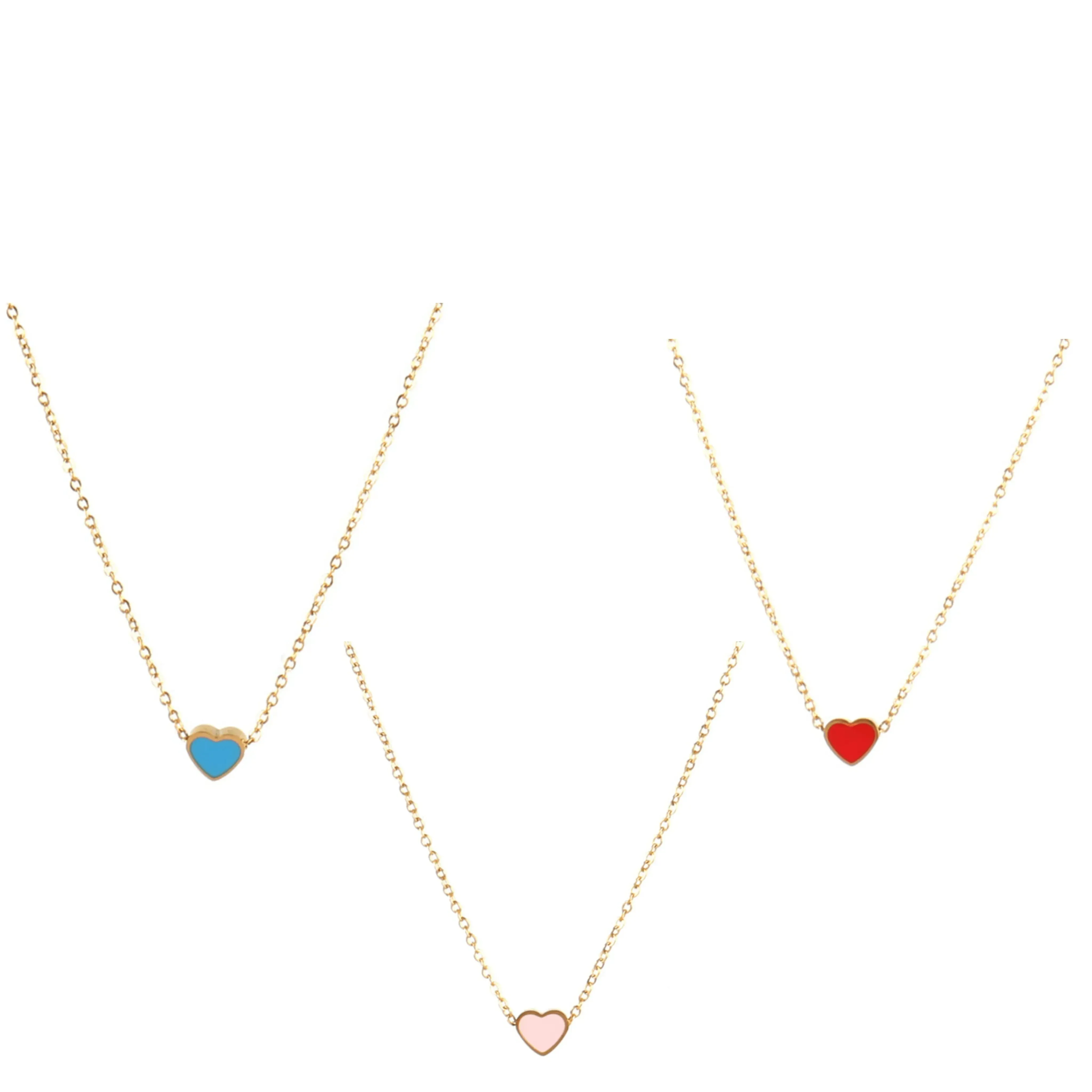 Love Heart Doublesided Dripping Oil Necklace 3 Piece Set