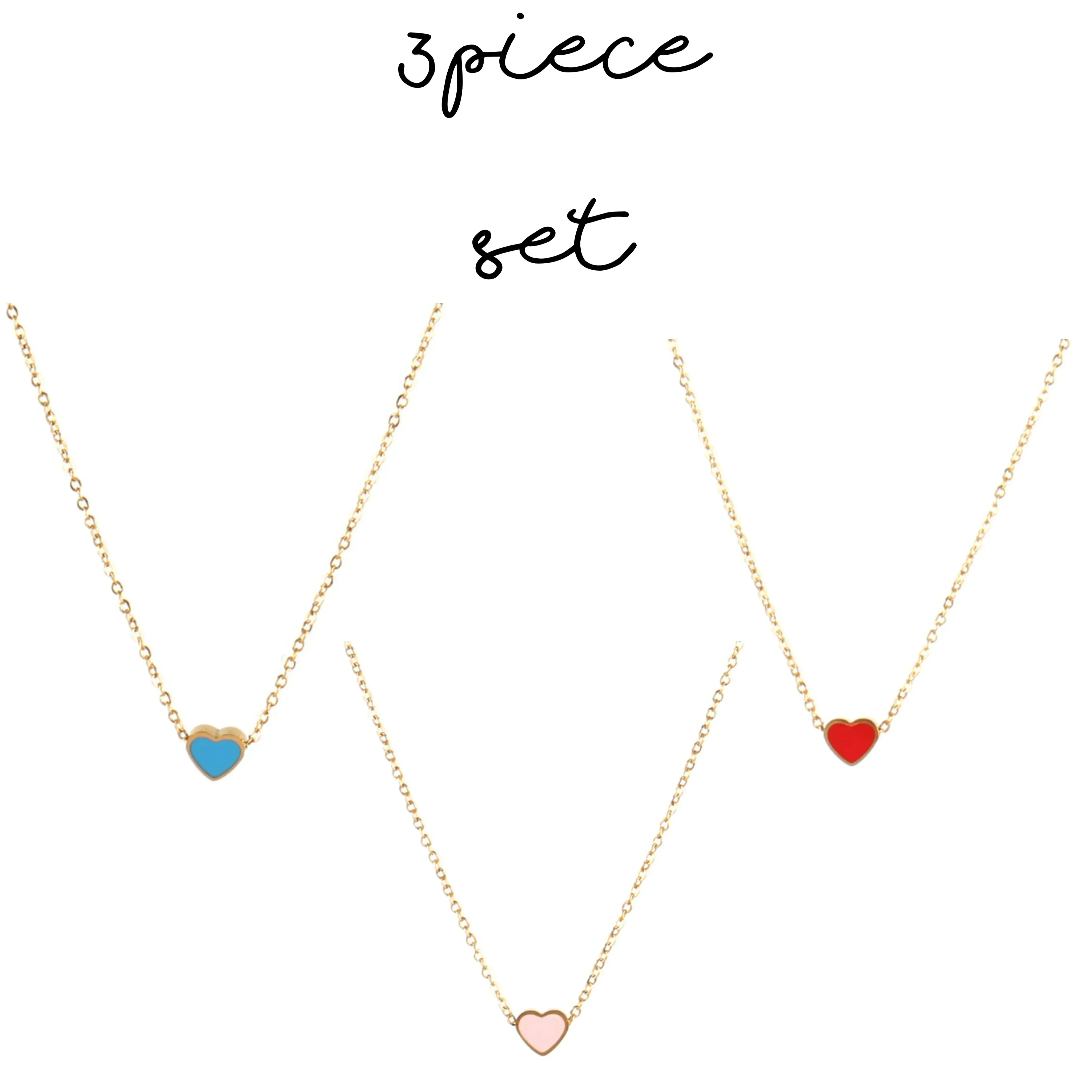 Love Heart Doublesided Dripping Oil Necklace 3 Piece Set