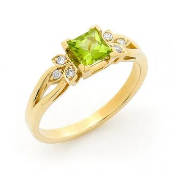 Mark McAskill Square Peridot & Diamond Yellow Gold Dress Ring