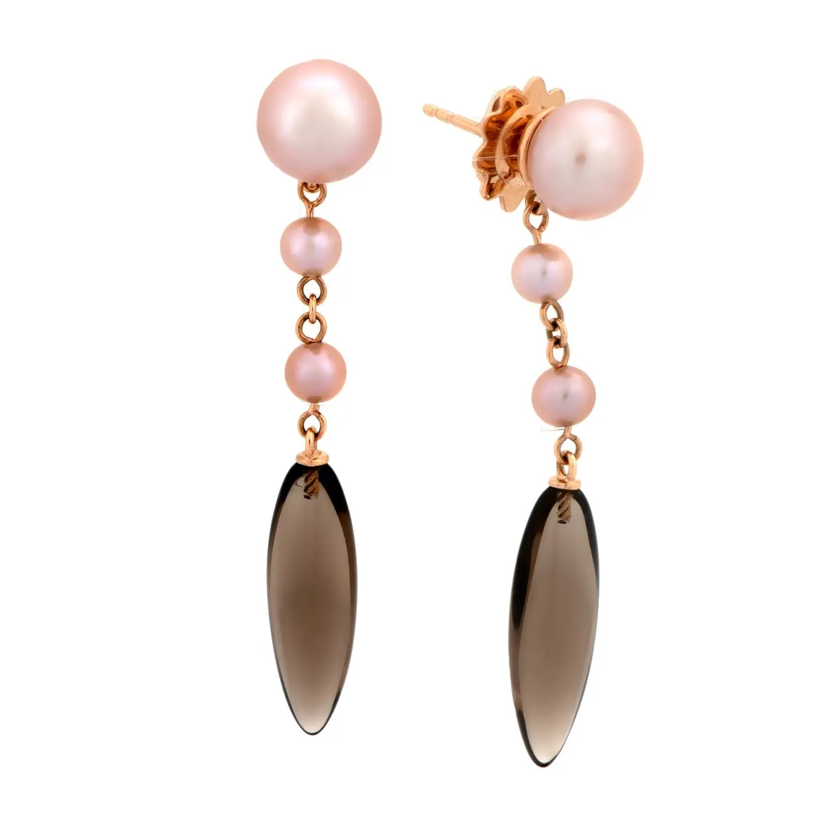 Mimi Milano Smoky Quartz Pearl 18k Rose Gold Earrings