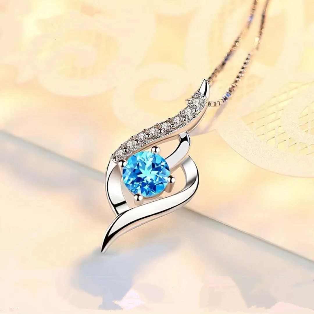 Modern Blue Stone Korean Crystal Stone Women's Chain Jewelry Custom Chockers Pendant Necklaces For Women