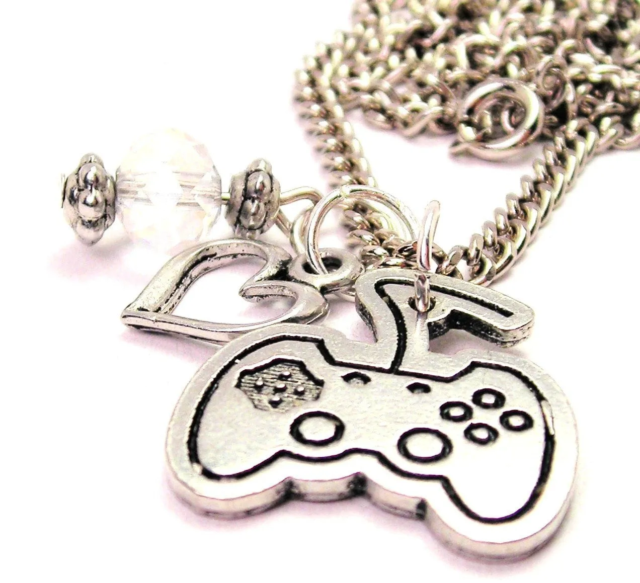 Modern Video Game Controller Necklace with Small Heart