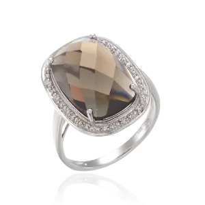 Multi Faceted Natural Smoky Quartz Ring