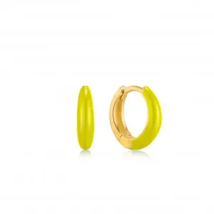 Neon Yellow Enamel Gold Sleek Huggie Hoop Earrings E040-02G-NY