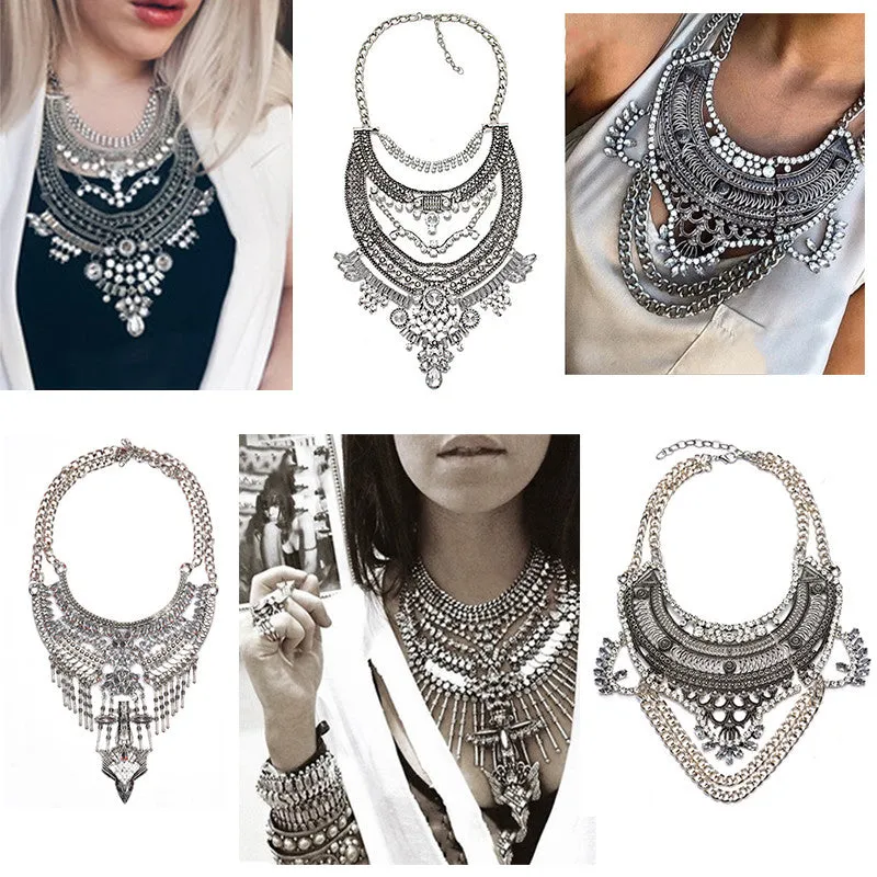 New Fashion Hot Sale Vintage Boho Crystal Collares Statement Necklaces & Pendants Long Choker Maxi Necklaces Women Jewelry