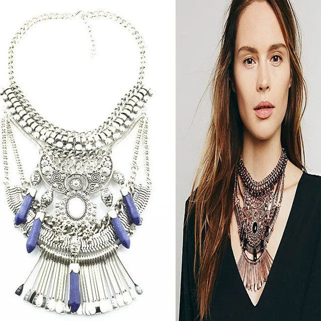 New Fashion Hot Sale Vintage Boho Crystal Collares Statement Necklaces & Pendants Long Choker Maxi Necklaces Women Jewelry