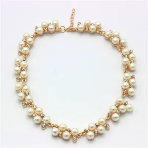 New Good Quality Gold Plated Inlaid With Imitation Diamond Short Choker Pearl Necklace SALE Gift