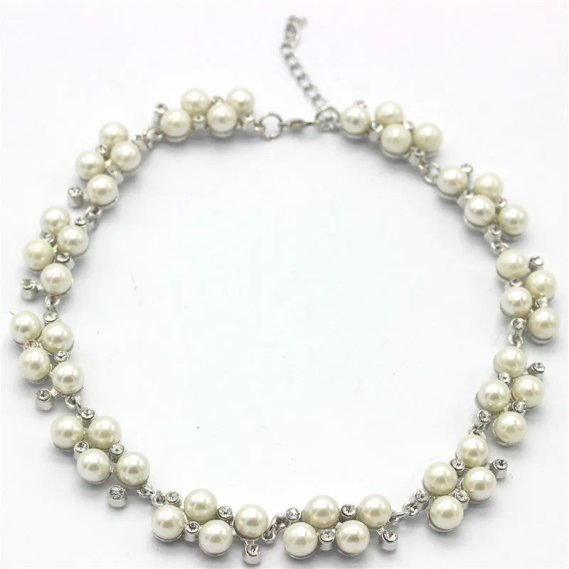 New Good Quality Gold Plated Inlaid With Imitation Diamond Short Choker Pearl Necklace SALE Gift