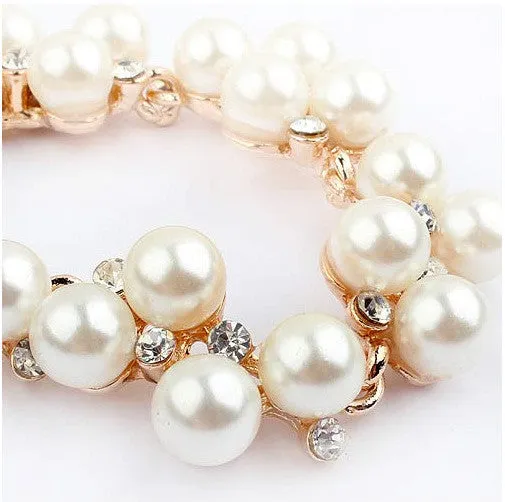 New Good Quality Gold Plated Inlaid With Imitation Diamond Short Choker Pearl Necklace SALE Gift