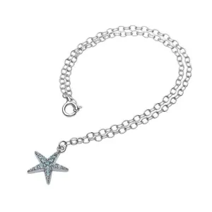 Ocean SS Star Fish with Aqua Crystals Ankle Bracelet