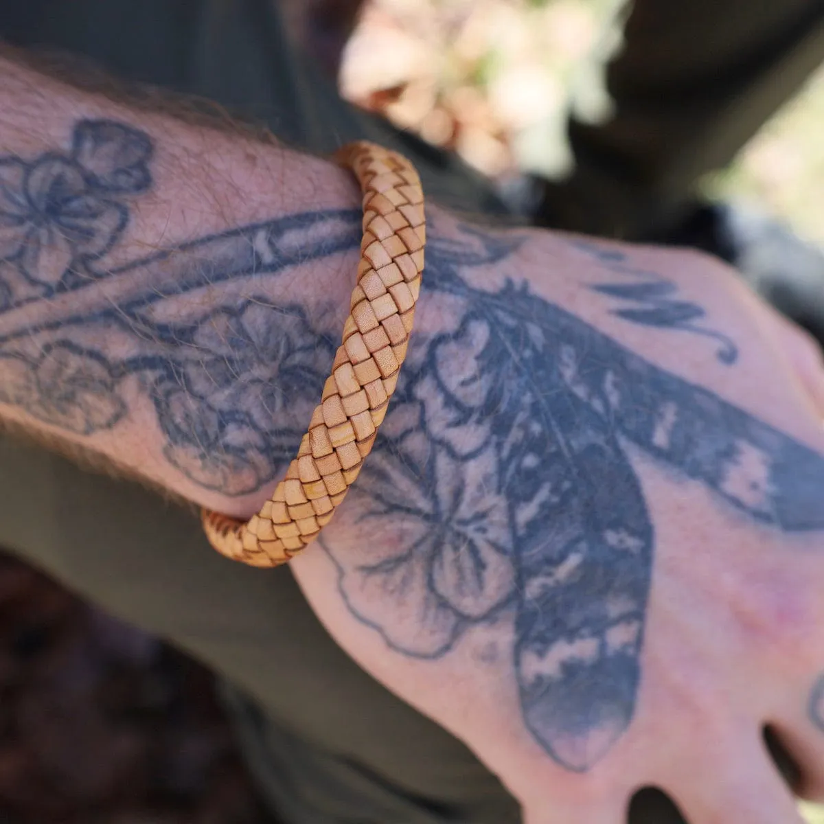 Pegasus Tan Braided Leather Bracelet