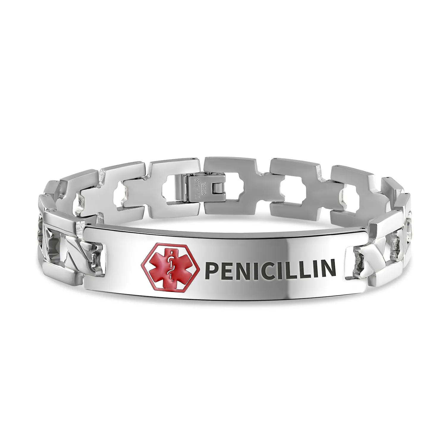 Personalized Medical Alert ID U Link Bracelet Stainless 8 Inch