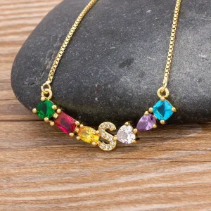 Rainbow Necklace with Initial A-Z for Women and Men in Gold Color