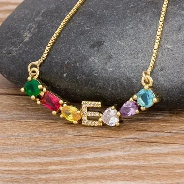 Rainbow Necklace with Initial A-Z for Women and Men in Gold Color