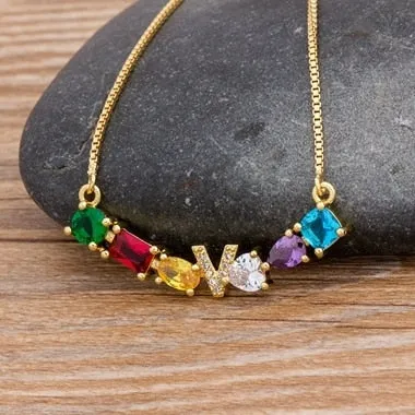 Rainbow Necklace with Initial A-Z for Women and Men in Gold Color