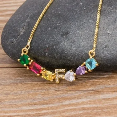 Rainbow Necklace with Initial A-Z for Women and Men in Gold Color